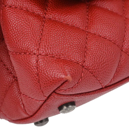 Chanel Red Caviar Skin Coco Handle 2way Shoulder Handbag