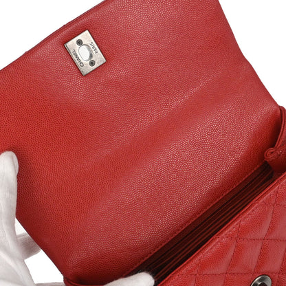 Chanel Red Caviar Skin Coco Handle 2way Shoulder Handbag