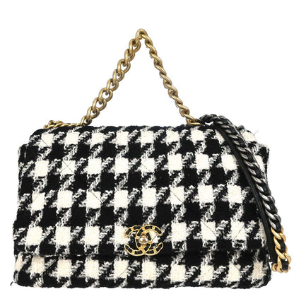 Chanel Black White Tweed Houndstooth Dix-neuf 19 Flap 2way Shoulder Handbag