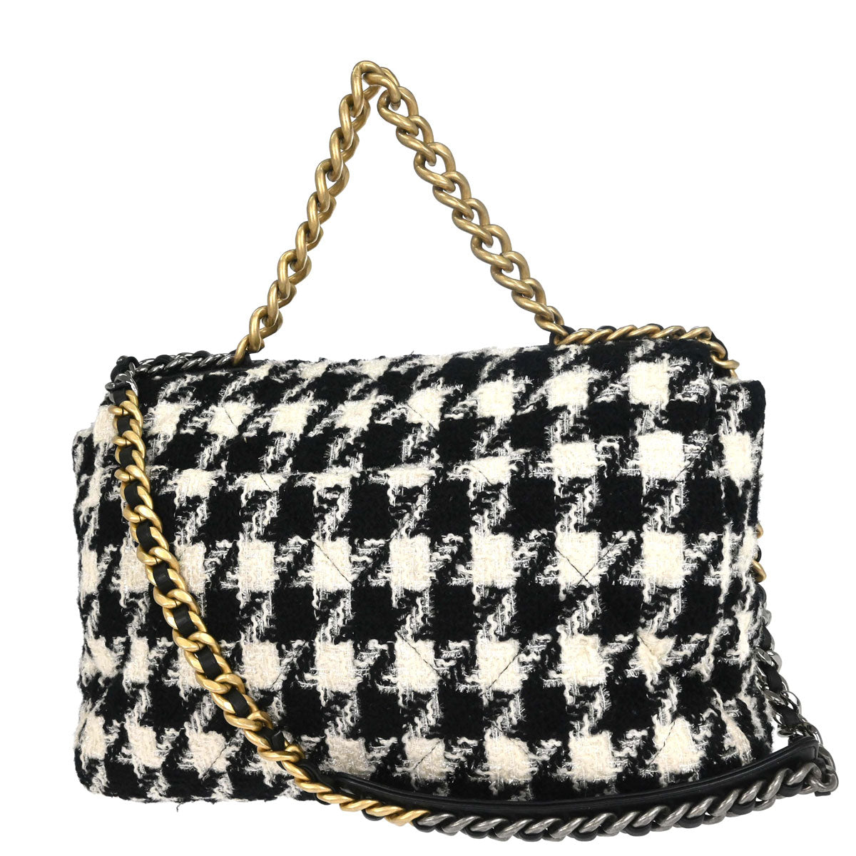 Chanel Black White Tweed Houndstooth Dix-neuf 19 Flap 2way Shoulder Handbag