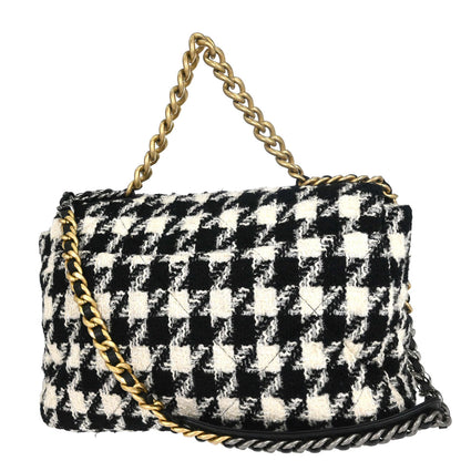 Chanel Black White Tweed Houndstooth Dix-neuf 19 Flap 2way Shoulder Handbag