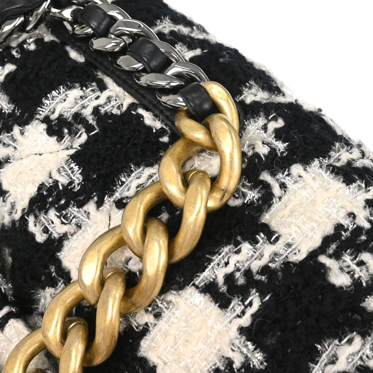 Chanel Black White Tweed Houndstooth Dix-neuf 19 Flap 2way Shoulder Handbag