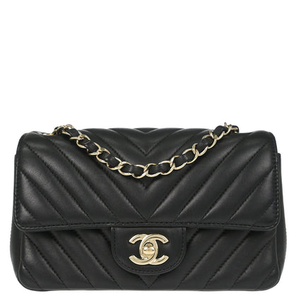 Chanel Black Lambskin Chevron Single Flap Shoulder Bag
