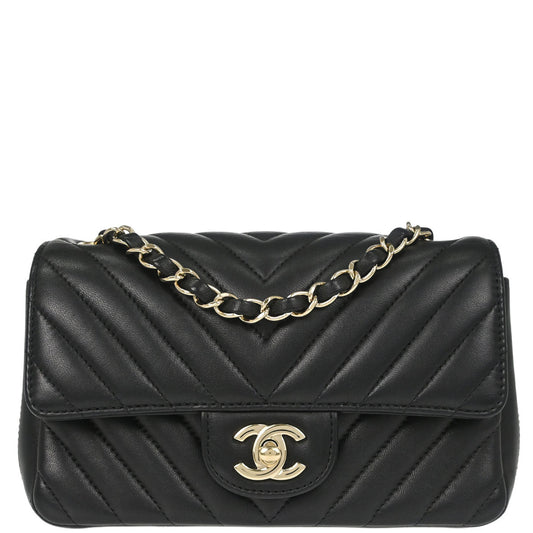 Chanel Black Lambskin Chevron Single Flap Shoulder Bag