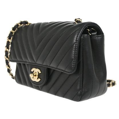 Chanel Black Lambskin Chevron Single Flap Shoulder Bag