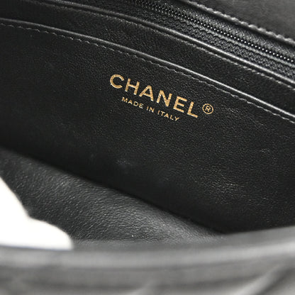 Chanel Black Lambskin Chevron Single Flap Shoulder Bag