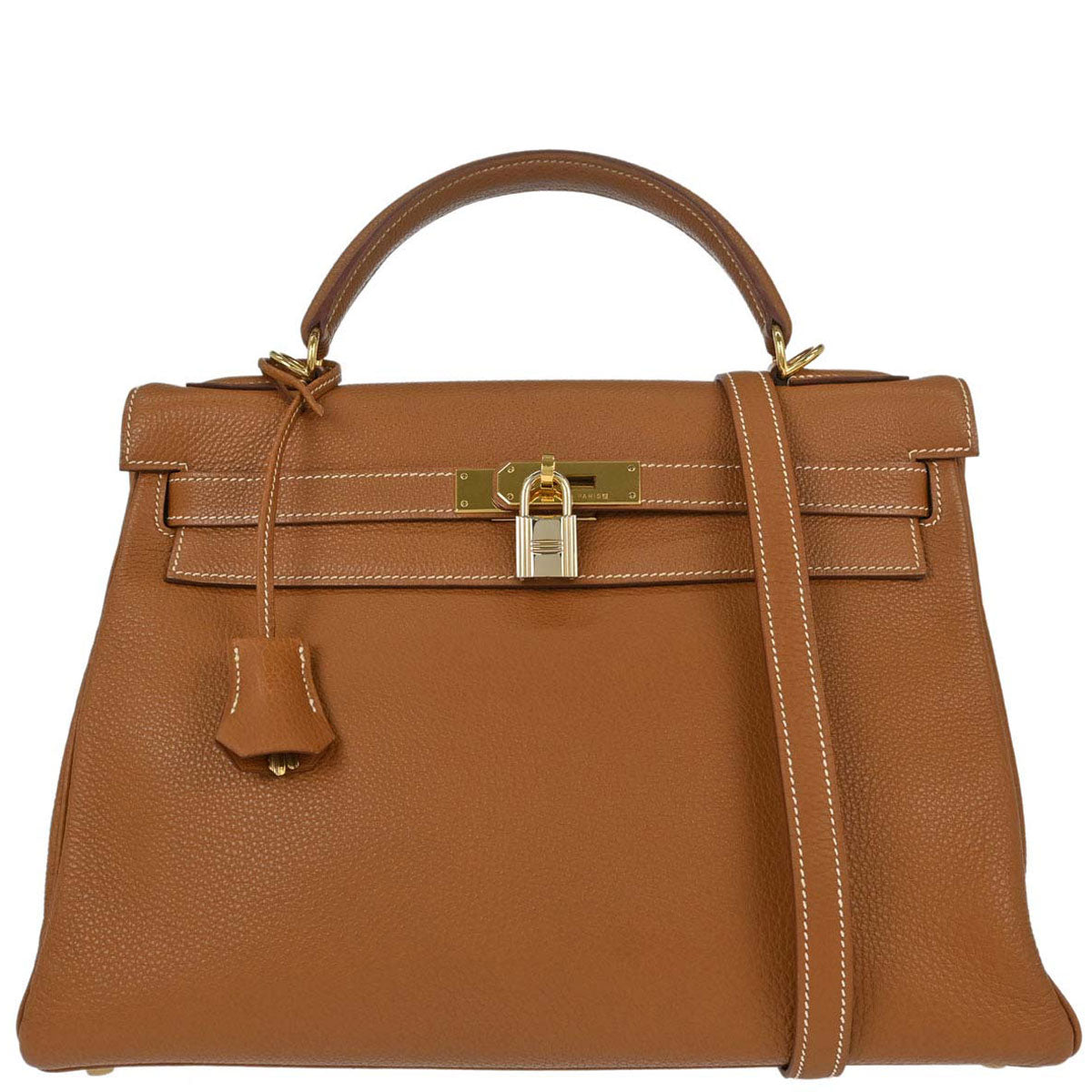 Hermes Gold Taurillon Clemence Kelly 32 Retourne 2way Shoulder Handbag