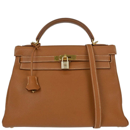 Hermes Gold Taurillon Clemence Kelly 32 Retourne 2way Shoulder Handbag