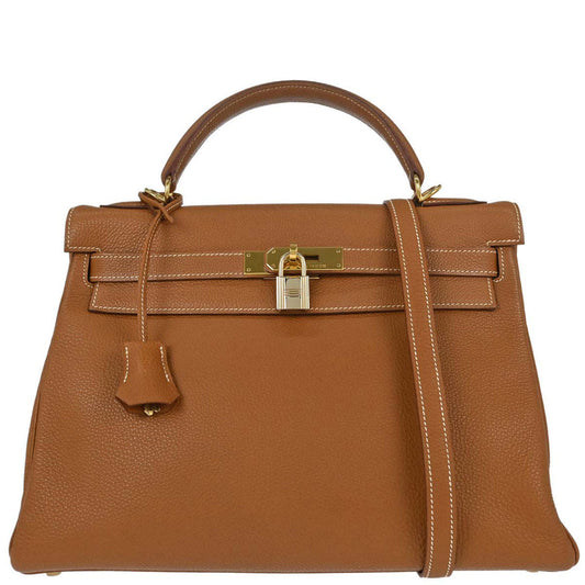 Hermes Gold Taurillon Clemence Kelly 32 Retourne 2way Shoulder Handbag