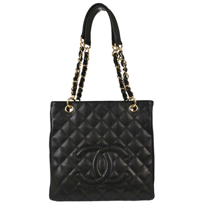 Chanel 2004-2005 Black Caviar Skin Petite Shopping Tote PST Chain Handbag