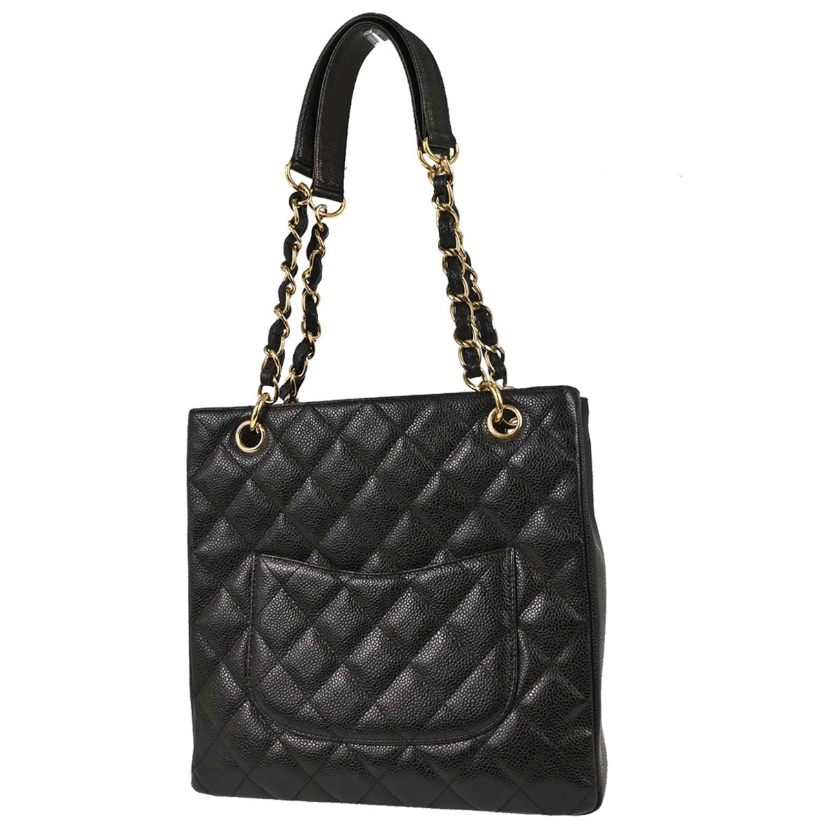 Chanel 2004-2005 Black Caviar Skin Petite Shopping Tote PST Chain Handbag