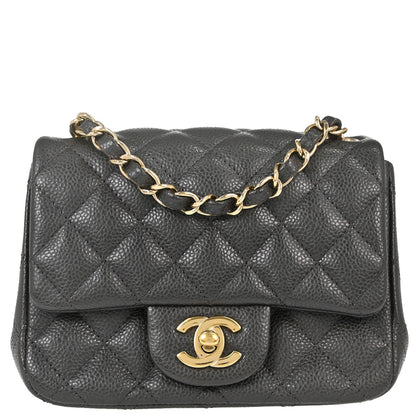 Chanel 2018 Gray Caviar Skin Mini Classic Square Flap Shoulder Bag 17