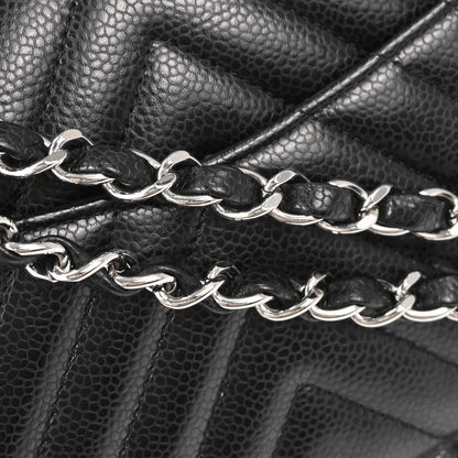Chanel Black Caviar Skin Chevron Medium Classic Double Flap Shoulder Bag
