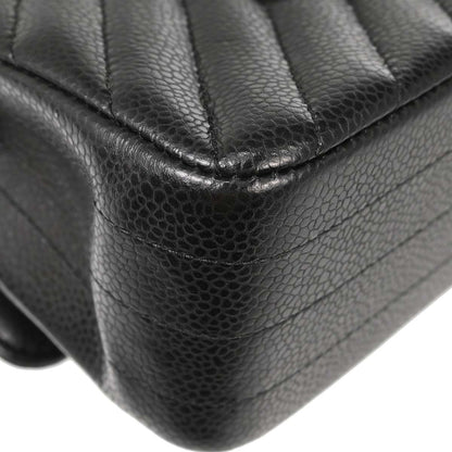 Chanel Black Caviar Skin Chevron Medium Classic Double Flap Shoulder Bag
