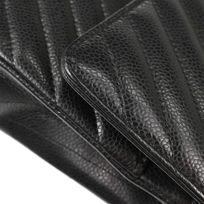 Chanel Black Caviar Skin Chevron Medium Classic Double Flap Shoulder Bag