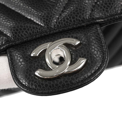 Chanel Black Caviar Skin Chevron Medium Classic Double Flap Shoulder Bag