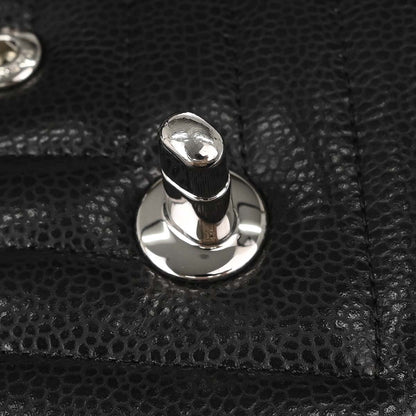 Chanel Black Caviar Skin Chevron Medium Classic Double Flap Shoulder Bag