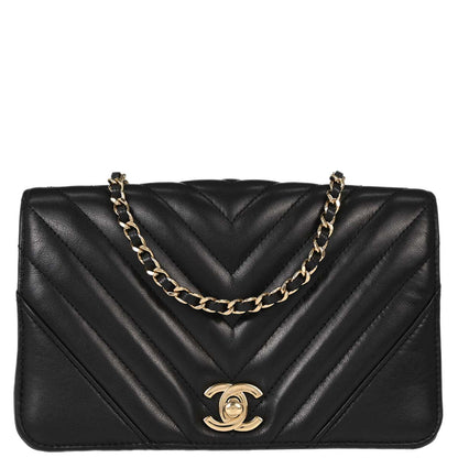 Chanel Black Lambskin Chevron Turnlock Mini Full Flap Shoulder Bag