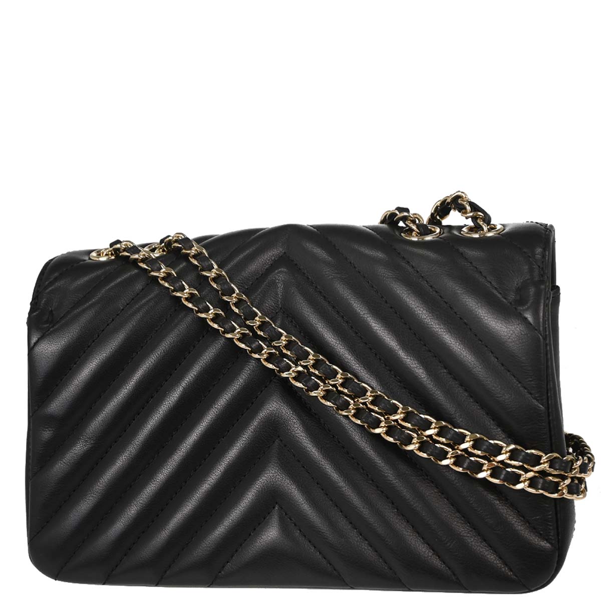 Chanel Black Lambskin Chevron Turnlock Mini Full Flap Shoulder Bag