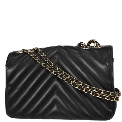 Chanel Black Lambskin Chevron Turnlock Mini Full Flap Shoulder Bag