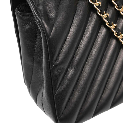 Chanel Black Lambskin Chevron Turnlock Mini Full Flap Shoulder Bag