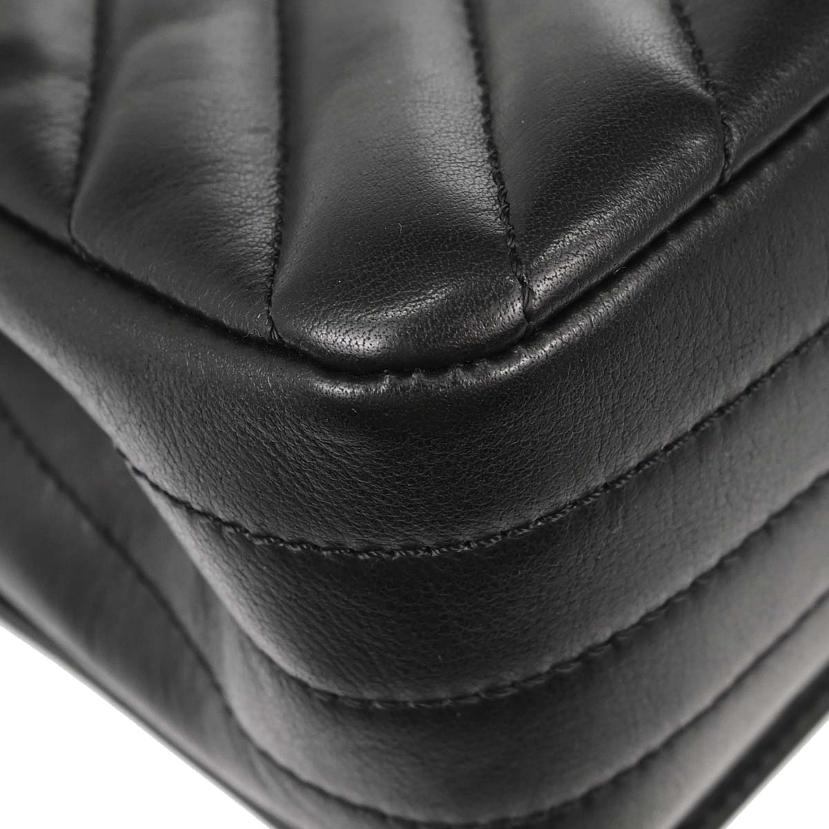 Chanel Black Lambskin Chevron Turnlock Mini Full Flap Shoulder Bag