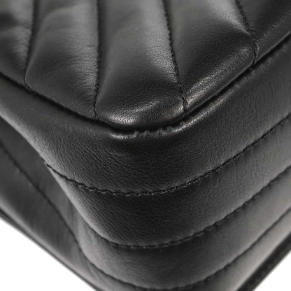 Chanel Black Lambskin Chevron Turnlock Mini Full Flap Shoulder Bag