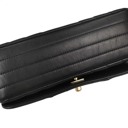 Chanel Black Lambskin Chevron Turnlock Mini Full Flap Shoulder Bag