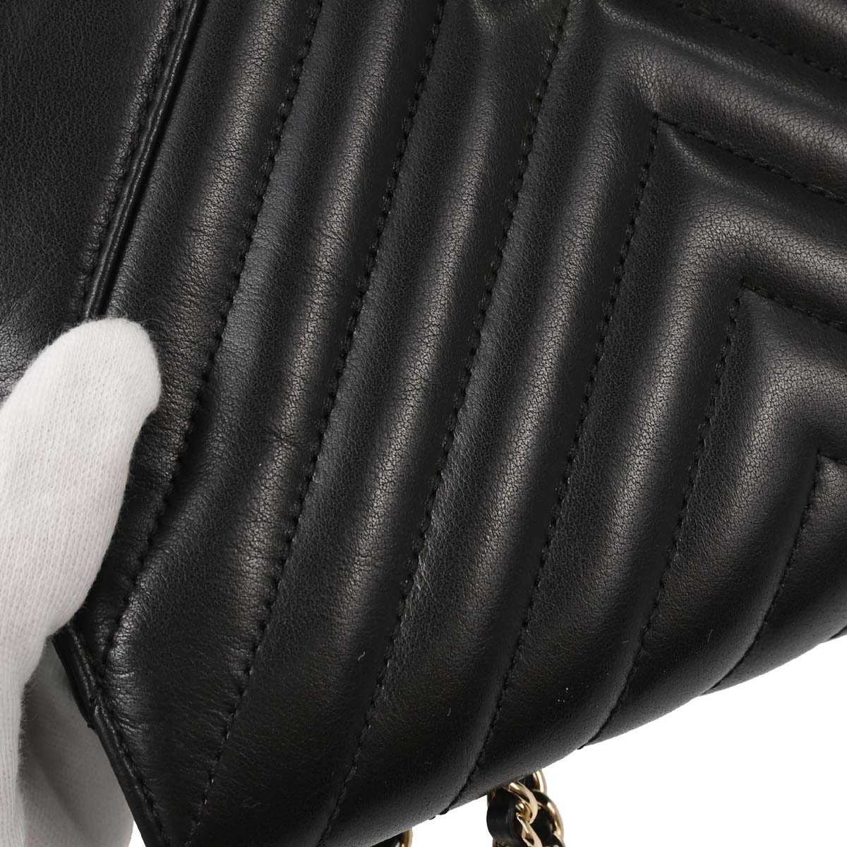 Chanel Black Lambskin Chevron Turnlock Mini Full Flap Shoulder Bag