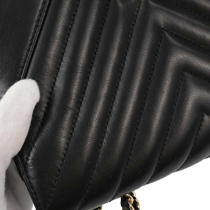 Chanel Black Lambskin Chevron Turnlock Mini Full Flap Shoulder Bag