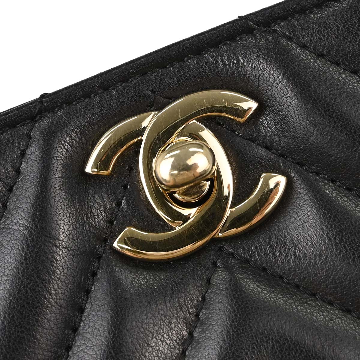 Chanel Black Lambskin Chevron Turnlock Mini Full Flap Shoulder Bag