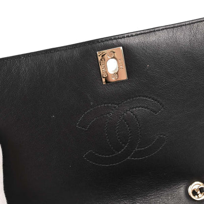 Chanel Black Lambskin Chevron Turnlock Mini Full Flap Shoulder Bag