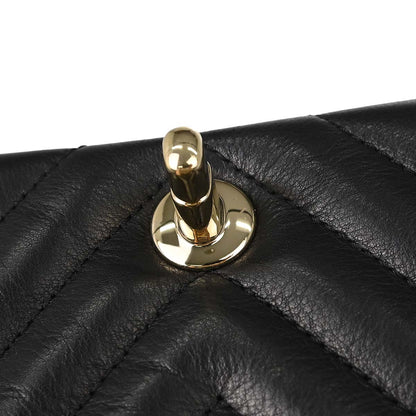 Chanel Black Lambskin Chevron Turnlock Mini Full Flap Shoulder Bag