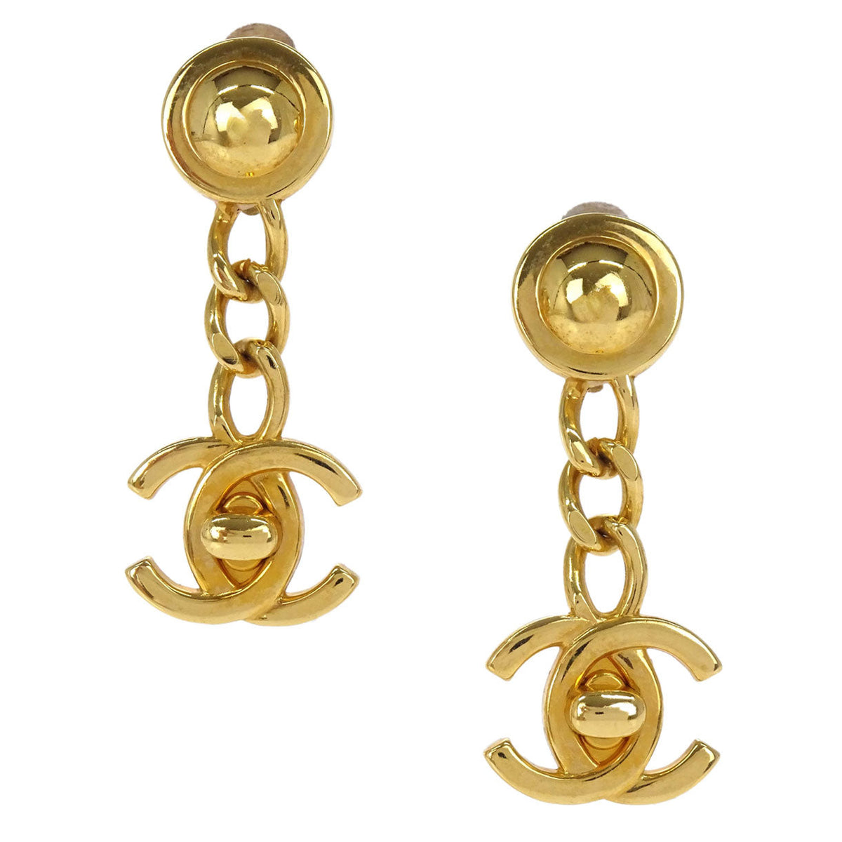 Chanel CC Turnlock Dangle Clip-On Earrings Gold 96A
