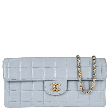 Chanel 2001-2003 Light Blue Lambskin Choco Bar East West Shoulder Bag
