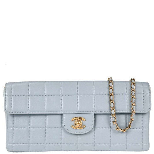 Chanel 2001-2003 Light Blue Lambskin Choco Bar East West Shoulder Bag