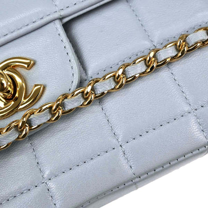 Chanel 2001-2003 Light Blue Lambskin Choco Bar East West Shoulder Bag