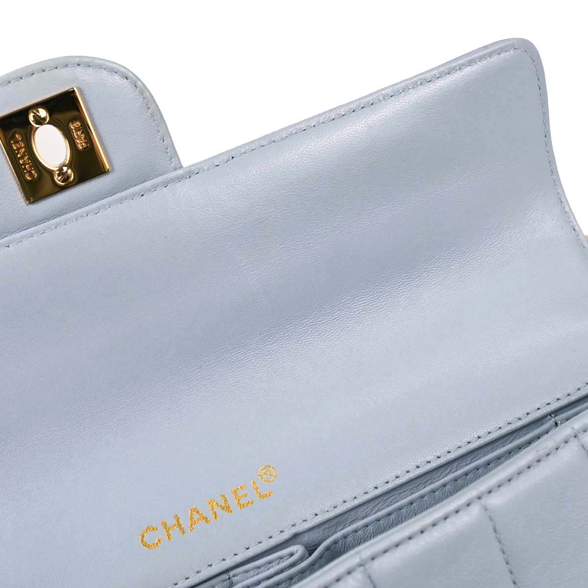 Chanel 2001-2003 Light Blue Lambskin Choco Bar East West Shoulder Bag