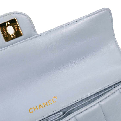 Chanel 2001-2003 Light Blue Lambskin Choco Bar East West Shoulder Bag