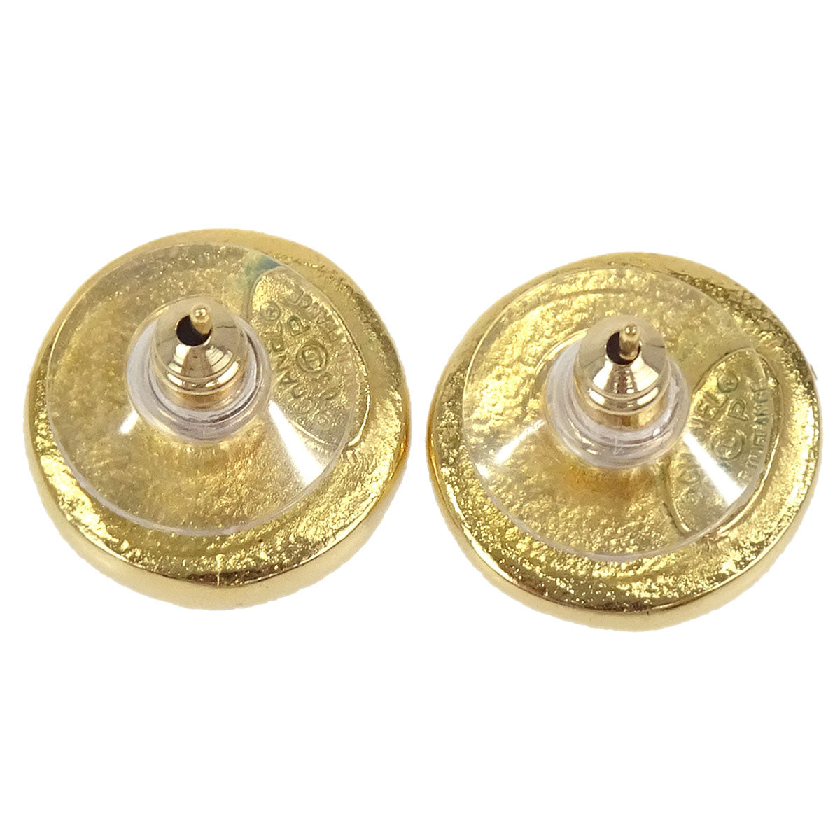 Chanel Button Pierced Earrings Gold Black 03P