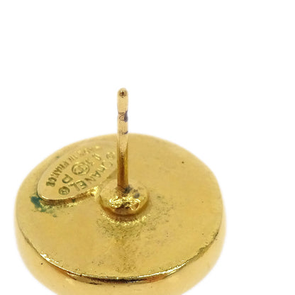 Chanel Button Pierced Earrings Gold Black 03P