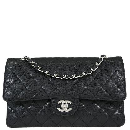 Chanel 2008-2009 Black Caviar Skin Medium Classic Double Flap Shoulder Bag