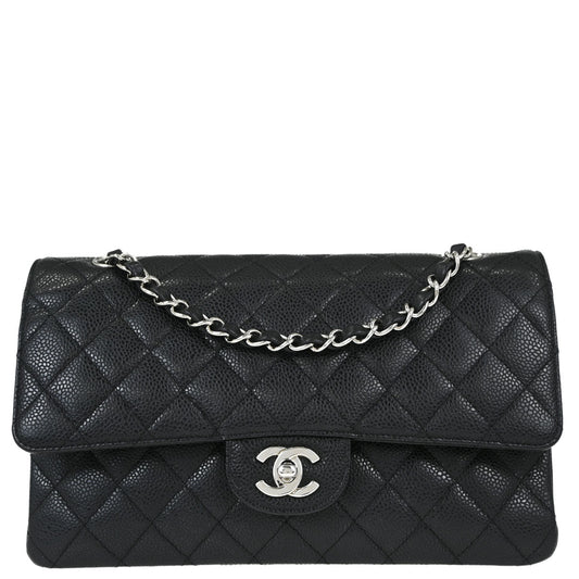 Chanel 2008-2009 Black Caviar Skin Medium Classic Double Flap Shoulder Bag
