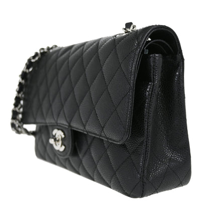 Chanel 2008-2009 Black Caviar Skin Medium Classic Double Flap Shoulder Bag