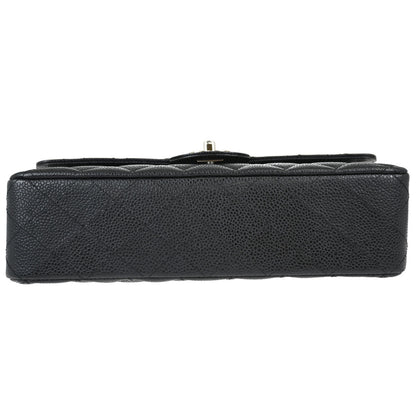 Chanel 2008-2009 Black Caviar Skin Medium Classic Double Flap Shoulder Bag