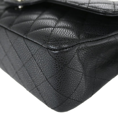 Chanel 2008-2009 Black Caviar Skin Medium Classic Double Flap Shoulder Bag