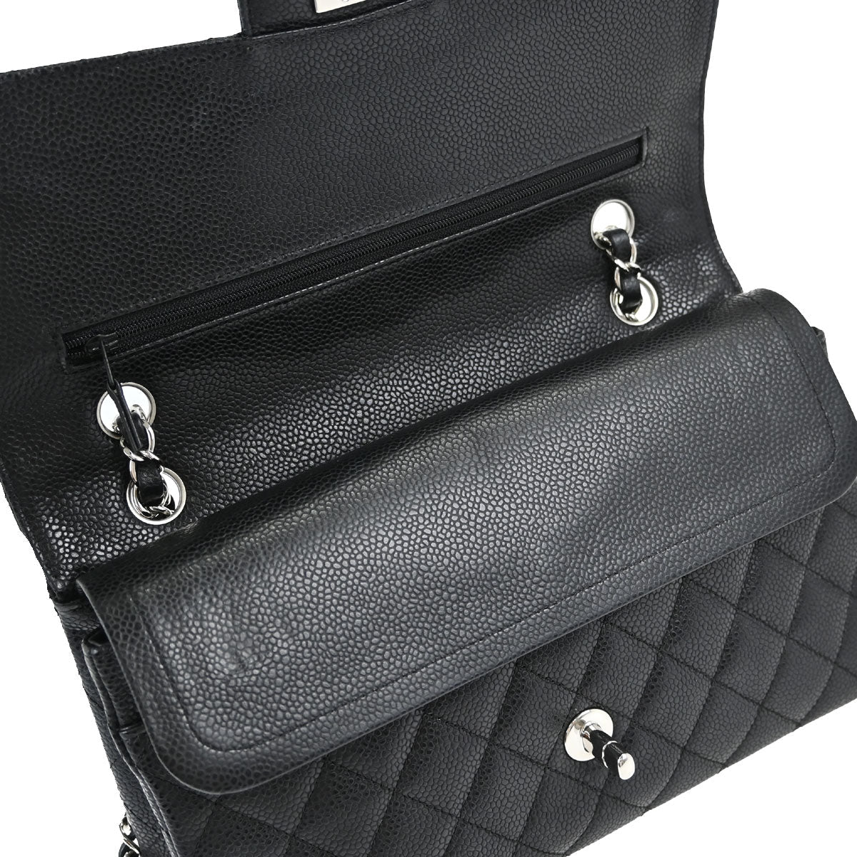 Chanel 2008-2009 Black Caviar Skin Medium Classic Double Flap Shoulder Bag