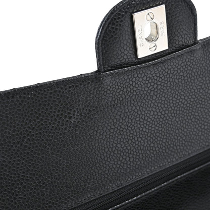 Chanel 2008-2009 Black Caviar Skin Medium Classic Double Flap Shoulder Bag