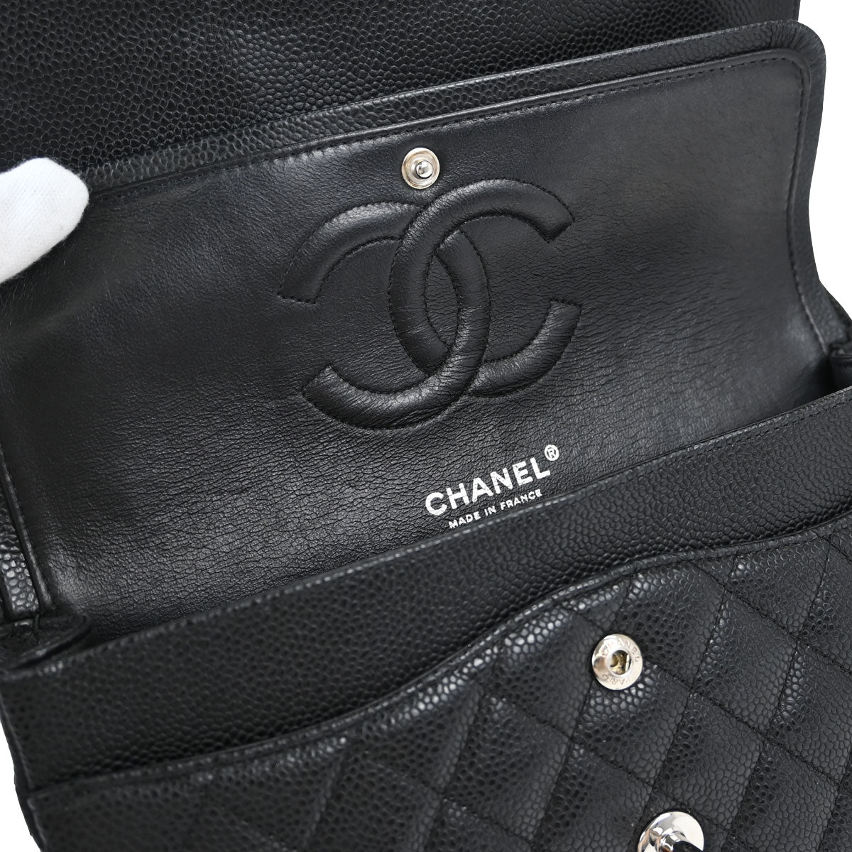 Chanel 2008-2009 Black Caviar Skin Medium Classic Double Flap Shoulder Bag