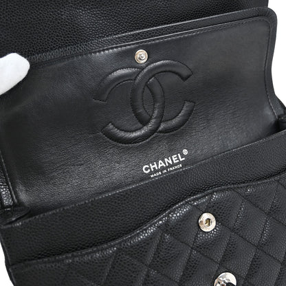 Chanel 2008-2009 Black Caviar Skin Medium Classic Double Flap Shoulder Bag